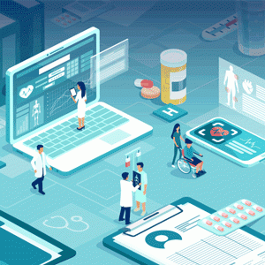 Image of health professionals navigating technology