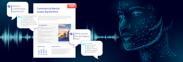 A commented page and a stylized digital face communicating with the page via voice.