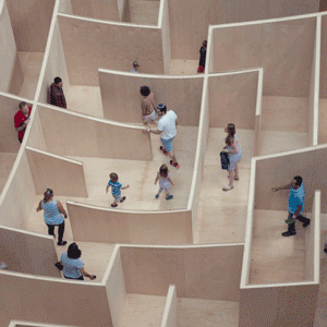 People searching through a maze