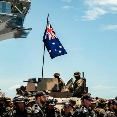Australian army soldiers with flag