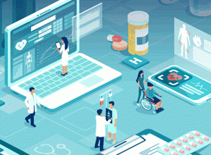 Image of health professionals navigating technology